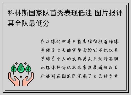 科林斯国家队首秀表现低迷 图片报评其全队最低分